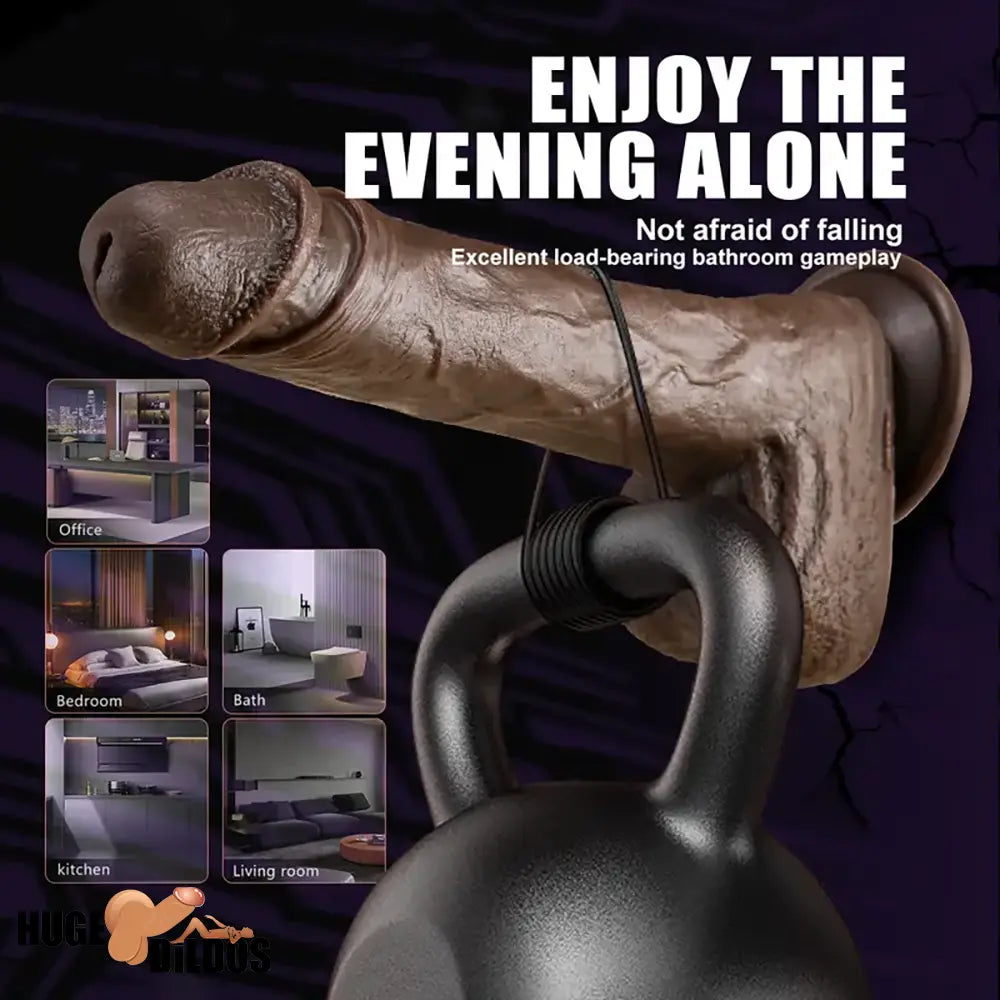 8.7in Ebony 4in1 Heating Thrusting Vibrating Rotation Remote Electric Dildo
