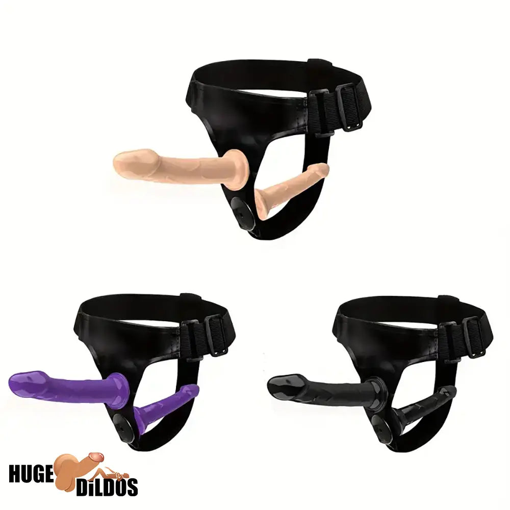 5.9in 7.1in Wearable Adjustable Panty Harness Strap on Dual Real Dildos