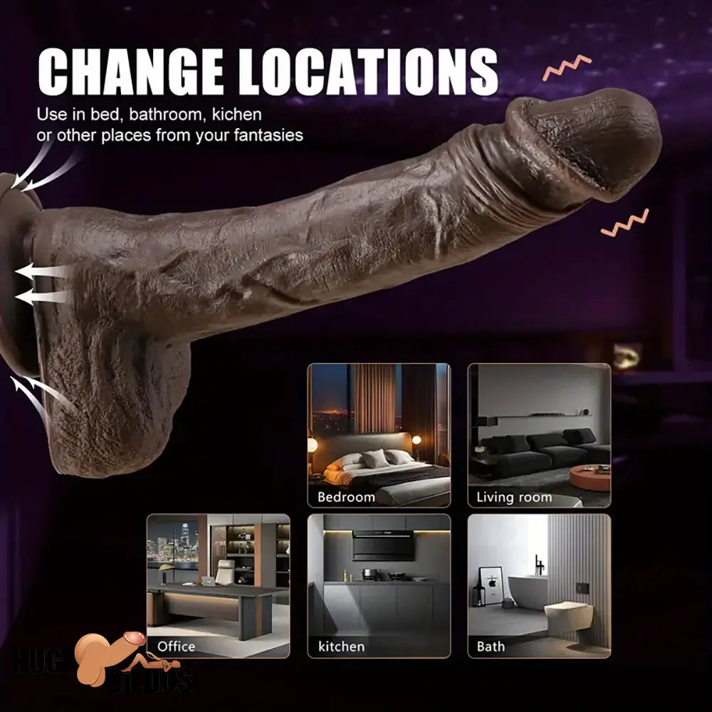 8.7in Ebony 4in1 Heating Thrusting Vibrating Rotation Remote Electric Dildo