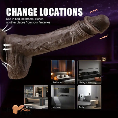 8.7in Ebony 4in1 Heating Thrusting Vibrating Rotation Remote Electric Dildo