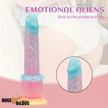 9.84in Silicone Soft Luminous Fantasy Handheld Dildo With Rose Flower Base