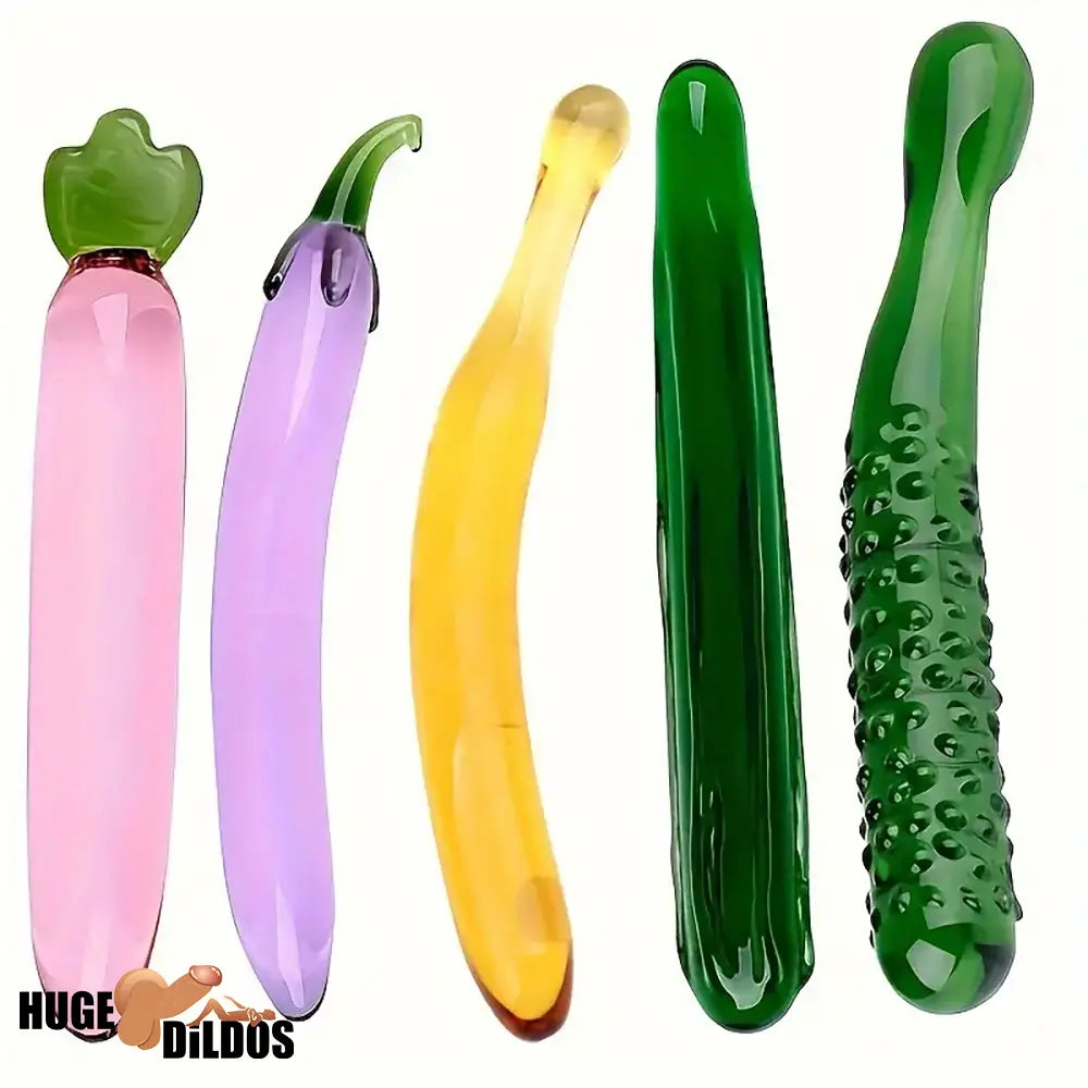 Multiple Lengths Cock Fruit Vegetable Crystal Clear Glass Anal Plug Dildo