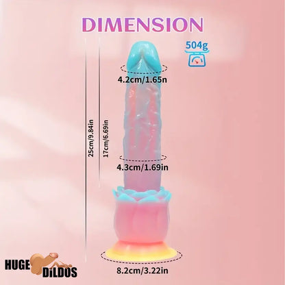 9.84in Silicone Soft Luminous Fantasy Handheld Dildo With Rose Flower Base