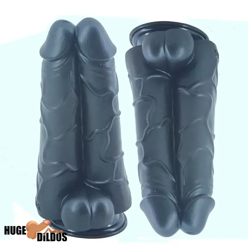9.6in Realistic Penis Double Penetration Dildo With Ribbed Man Testis