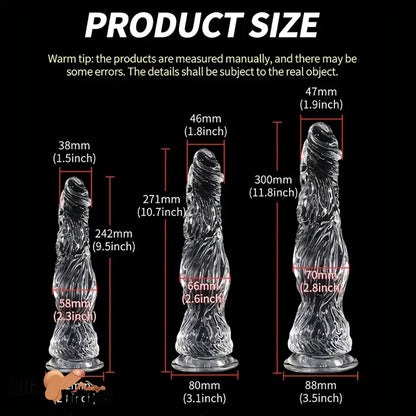 9.5in 10.7in 11.8in Clear Crystal Huge Animal Dildo For Love Cock Sex Toy