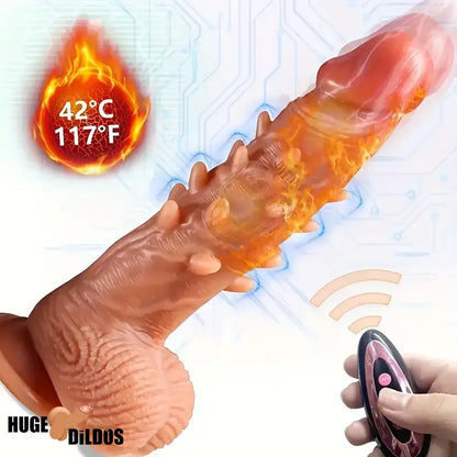 8.66in Large Spiked Vibrating Thrusting Rotation Silicone Soft Hot Dildo