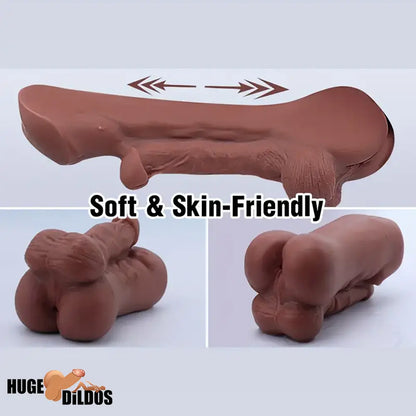 6.3in Premium 3D Lifelike Silicone Flexible Ebony Dildo Anal Pocket Pussy