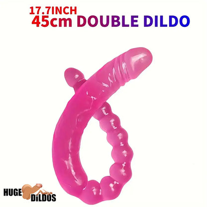 17.72in Extra Long Double Heads Crystal Cock Simulation Dildo With Beads