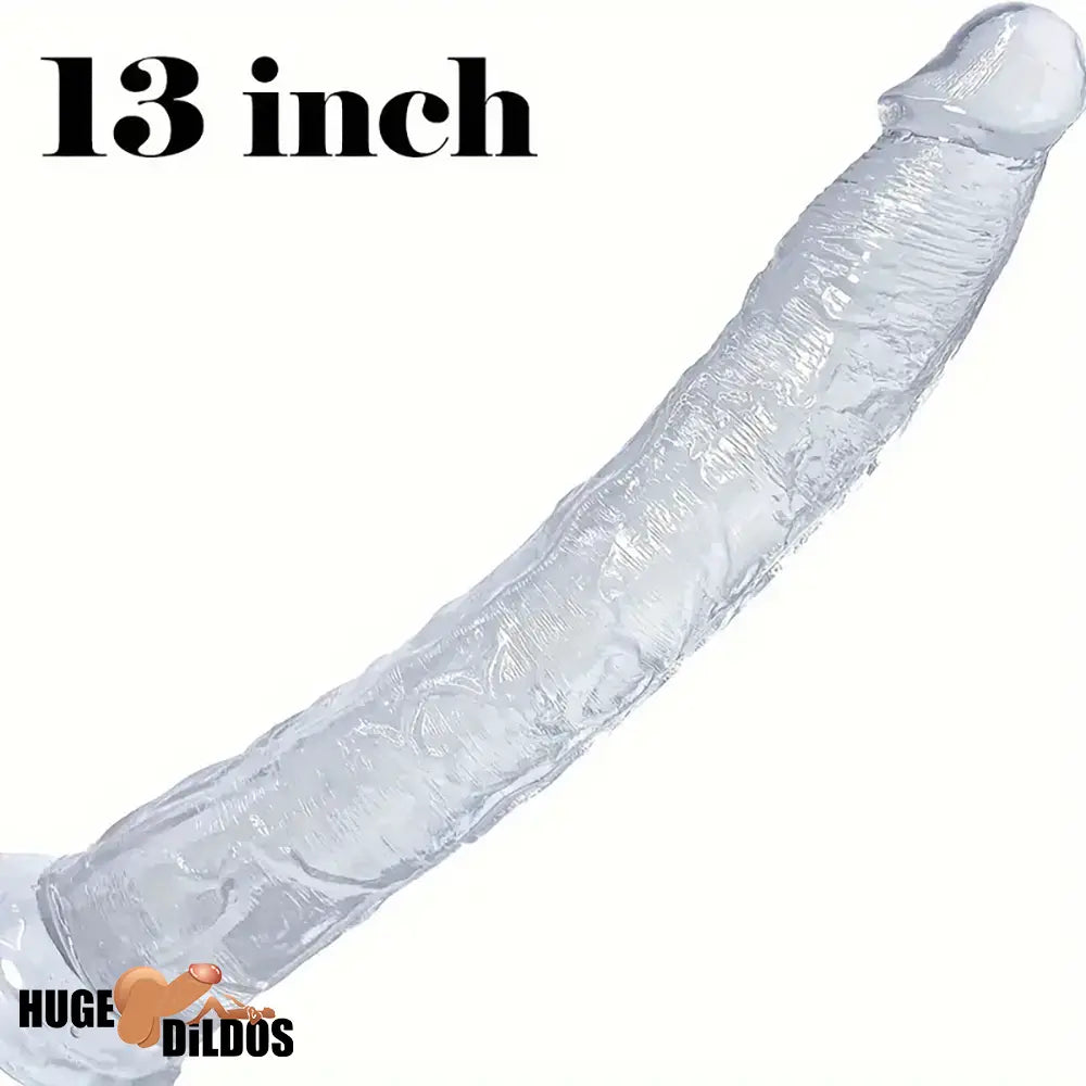 13.4in Lifelike Large Long Jelly Dildo With Balls-Free Small Glans For Women