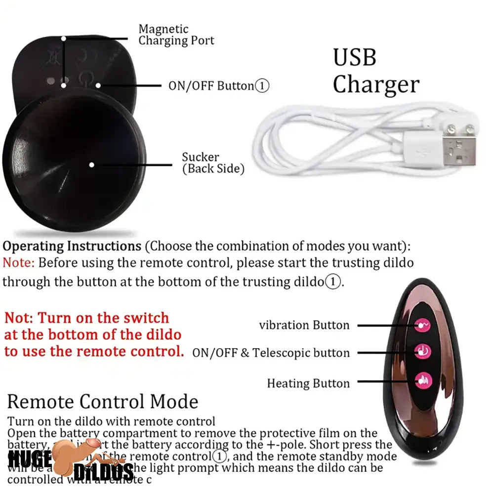 8.6in Soft Big Silicone Thrusting Vibrating Heating Cock Remote Ebony Dildo
