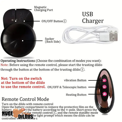 8.6in Soft Big Silicone Thrusting Vibrating Heating Cock Remote Ebony Dildo