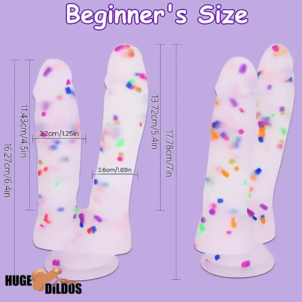 7in Soft Silicone Confetti Colorful Double Headed Durable Dildo For Women
