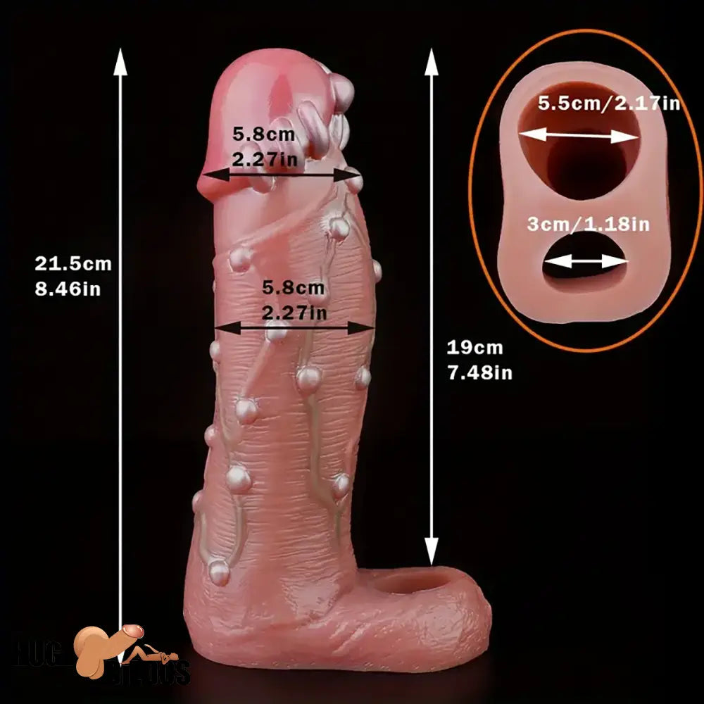 8.46in Realistic Large Silicone Soft Hollow Dildo Sleeve With Pearl