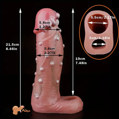 8.46in Realistic Large Silicone Soft Hollow Dildo Sleeve With Pearl