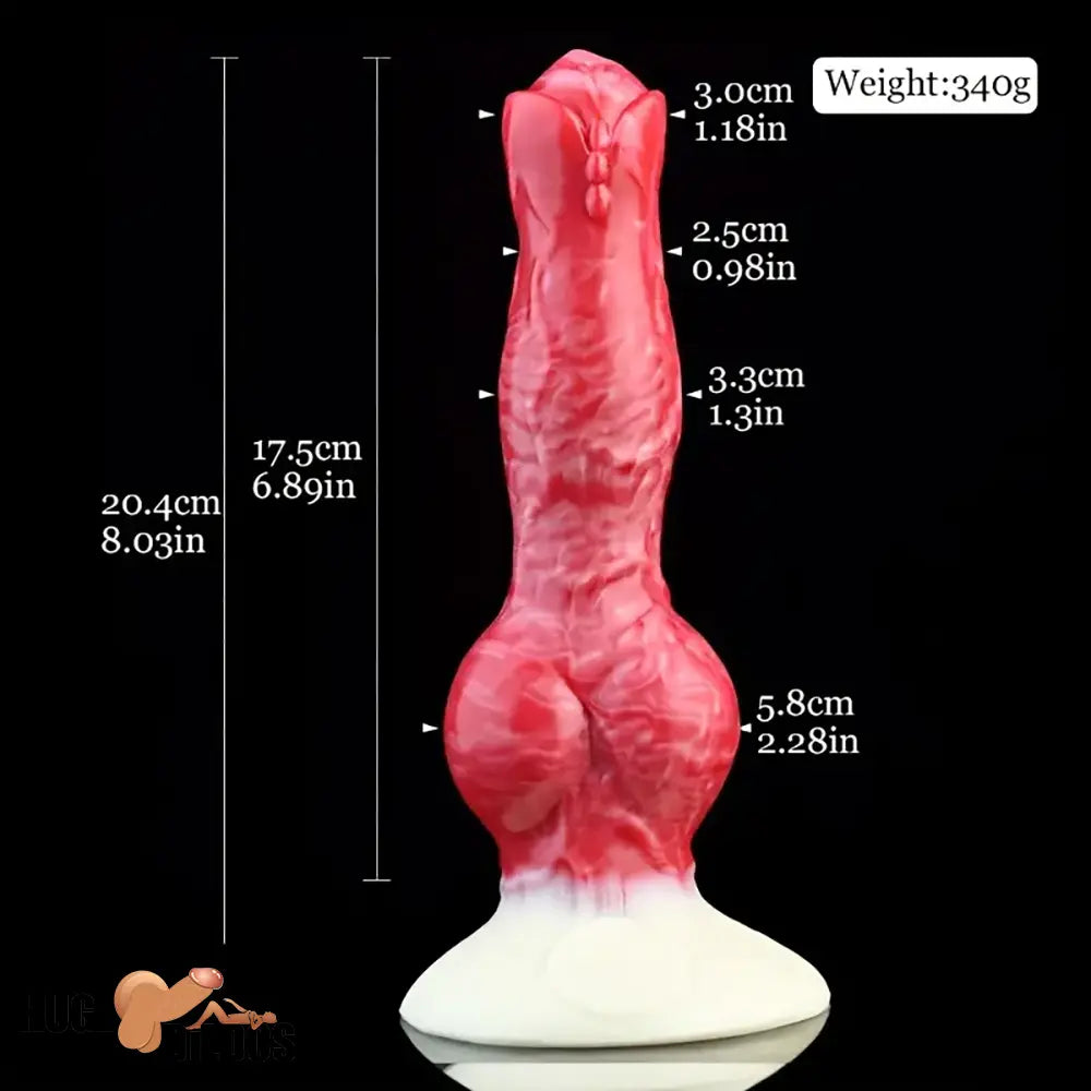 8.03in Fantasy Big Dog Knot Silicone Soft Dildo For Clit Vagina Stimulation