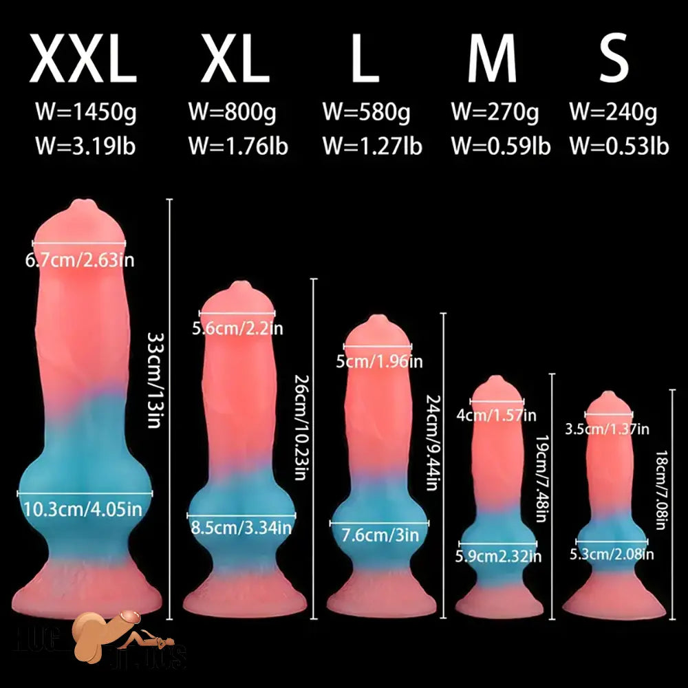 7.08in 7.48in 9.44in 10.23in 13in Silicone Soft Big Glowing Dog Cock Knot Dildo