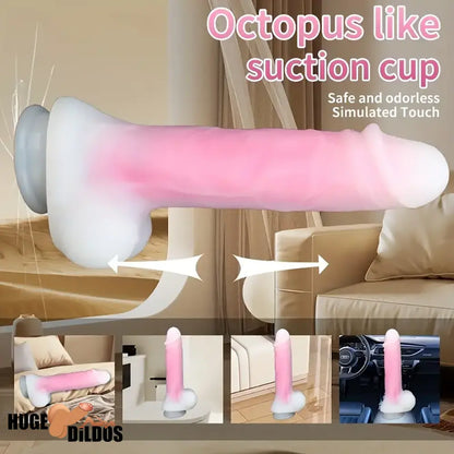 9.25in Big Silicone Soft Lifelike Vibrating Heating Remote Real Anal Cock Dildo