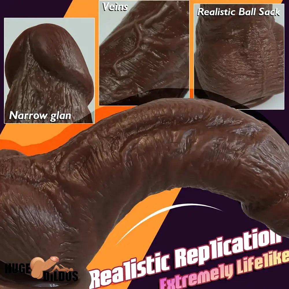 8in Big Silicone Cock Realistic Ebony Dildo BDSM Sex Toy For G Spot Clit