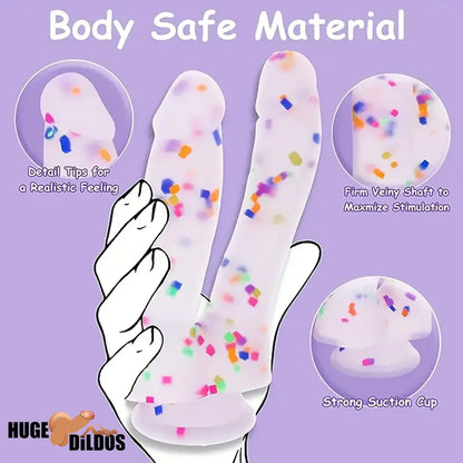 7in Soft Silicone Confetti Colorful Double Headed Durable Dildo For Women