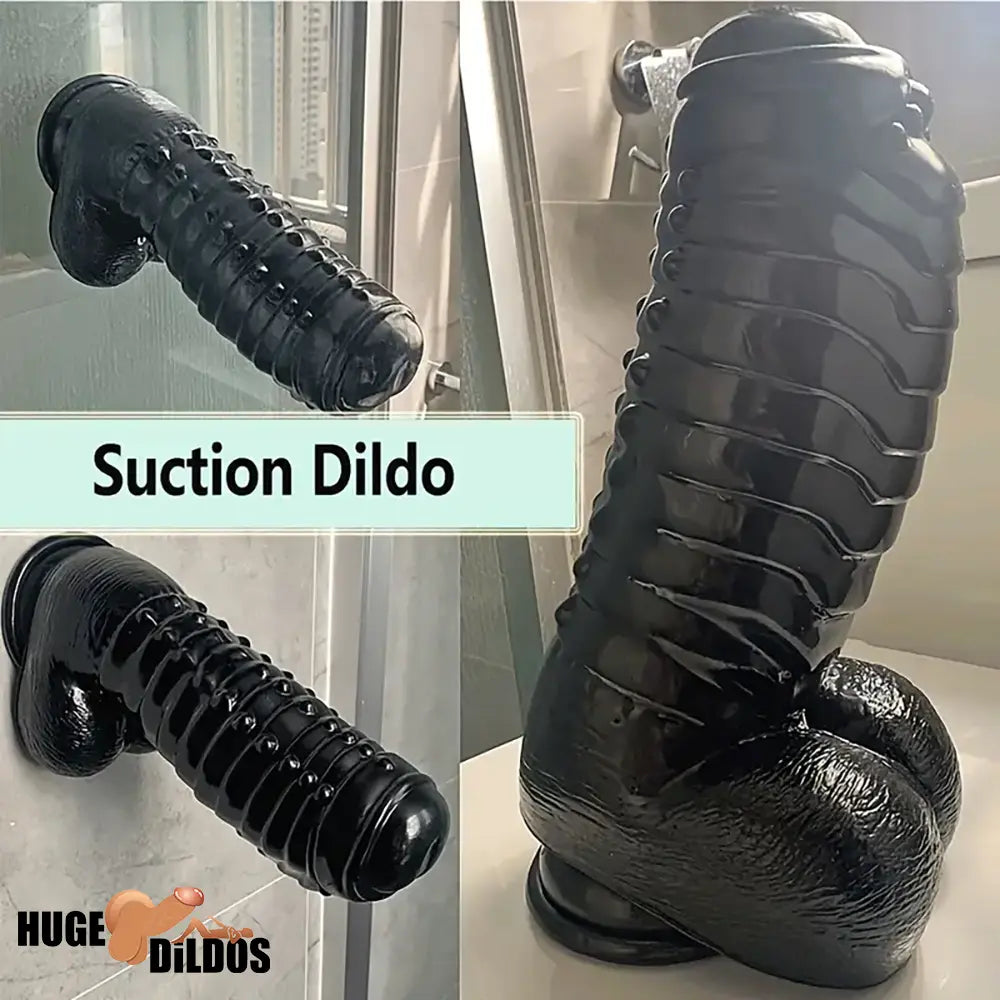 11.8in Realistic Big Black Uncut Spiked Thick Dildo For Female Indoor Use