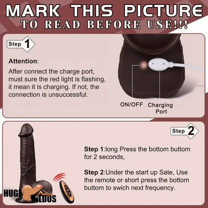 8.6in Soft Big Silicone Thrusting Vibrating Heating Cock Remote Ebony Dildo