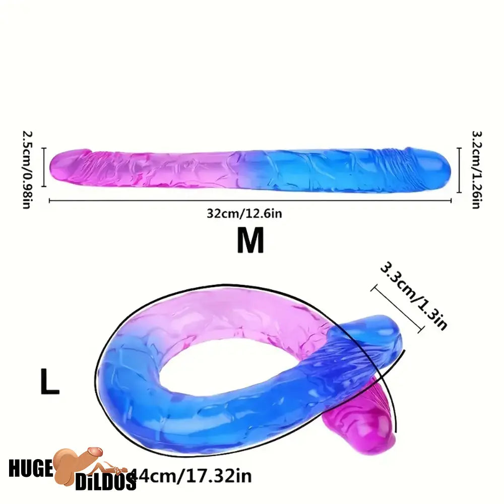 12.6in 17.32in Gradient Color Big Double Heads Dildo For G-Spot Vagina