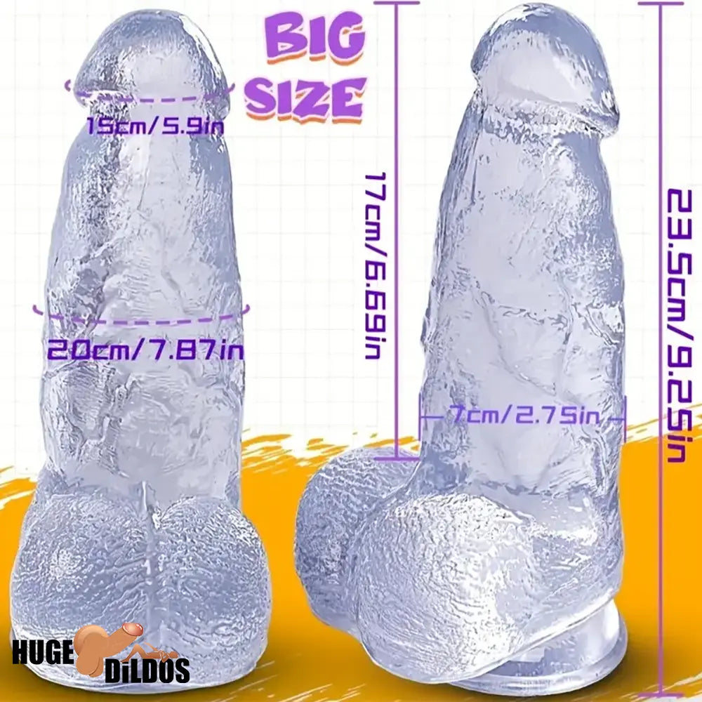 9.25in Realistic Clear Rubber Dildo With Small Conical Head Adult Sex Toy