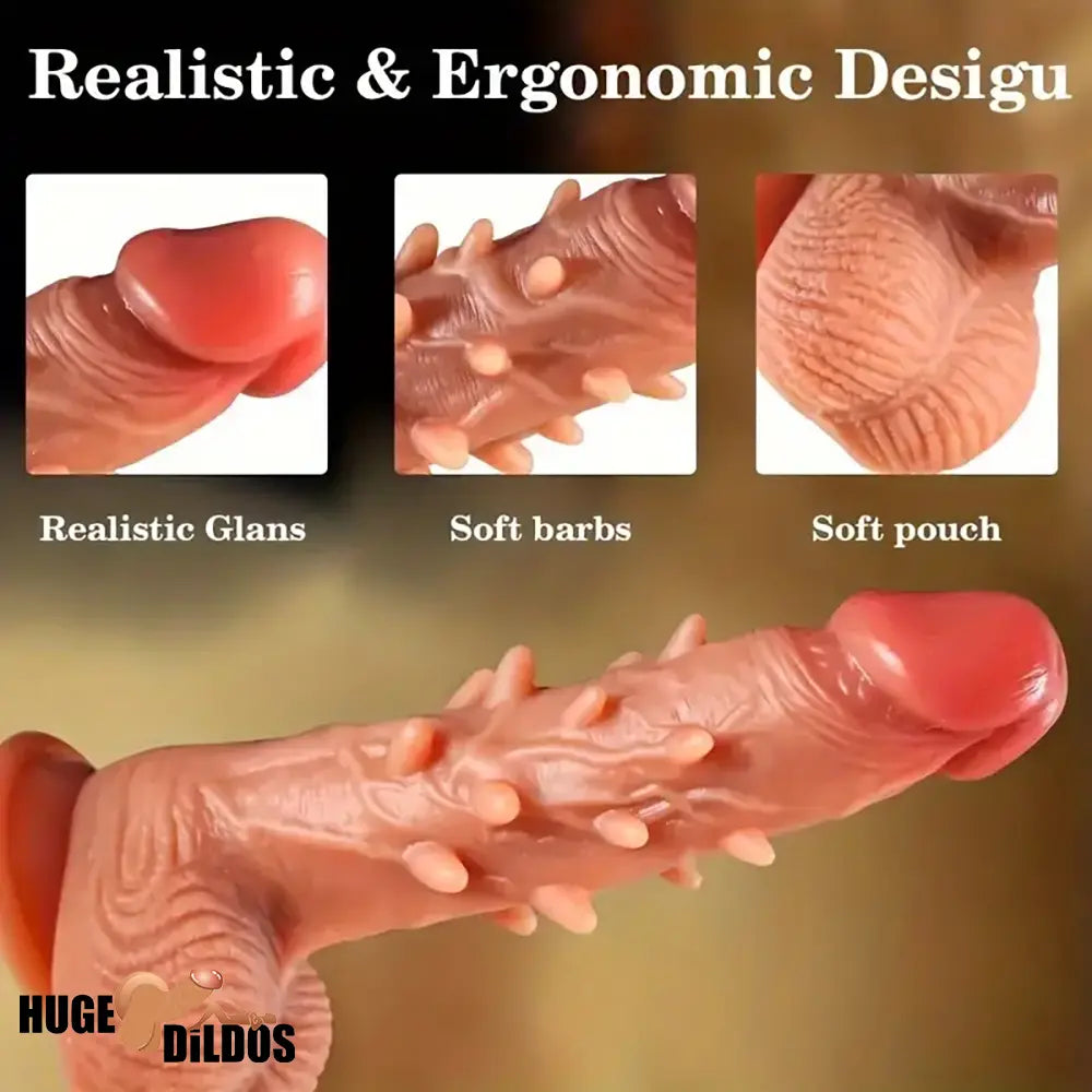 8.66in Large Spiked Vibrating Thrusting Rotation Silicone Soft Hot Dildo