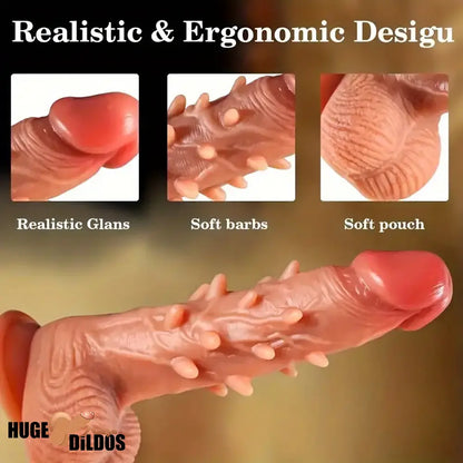 8.66in Large Spiked Vibrating Thrusting Rotation Silicone Soft Hot Dildo