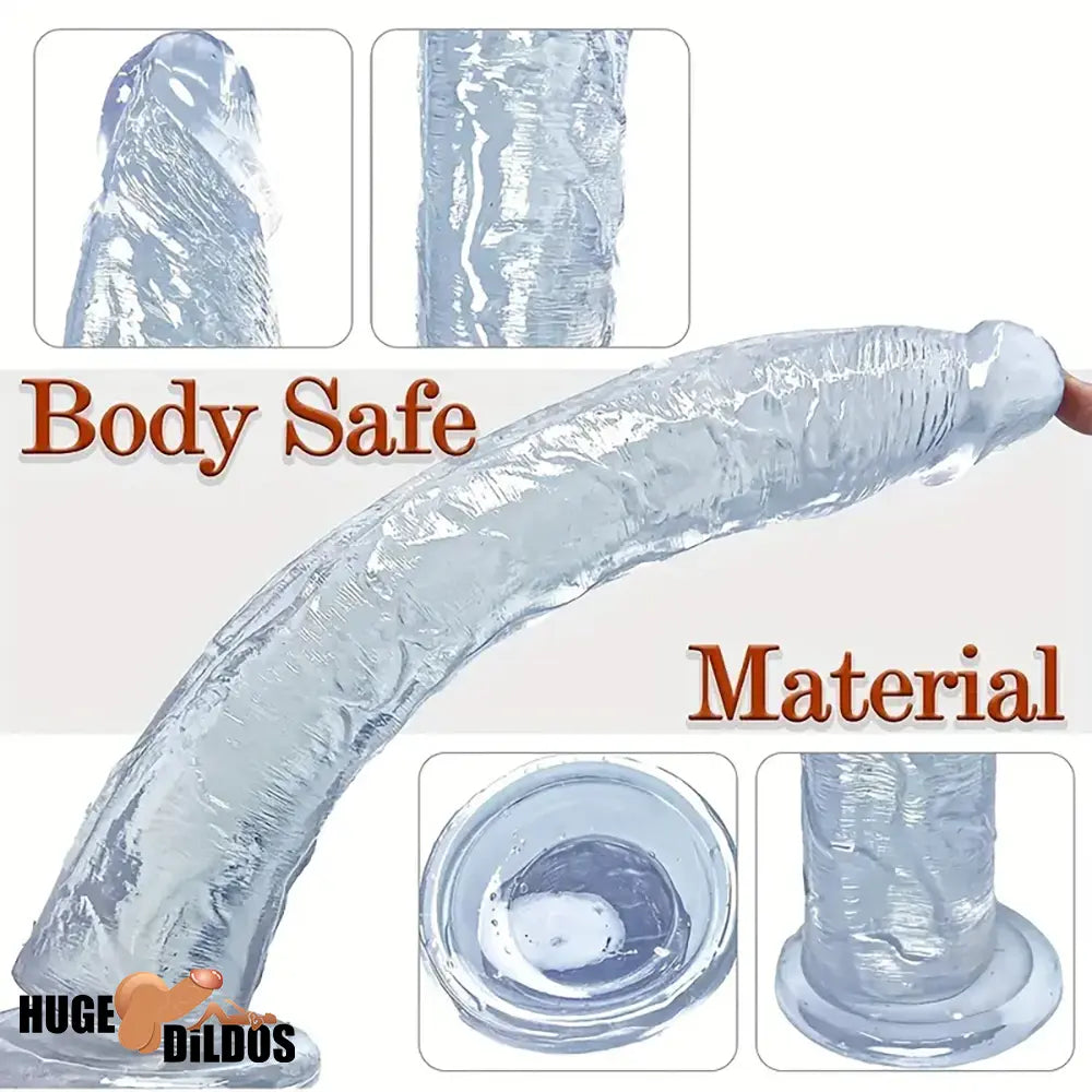 13.4in Lifelike Large Long Jelly Dildo With Balls-Free Small Glans For Women