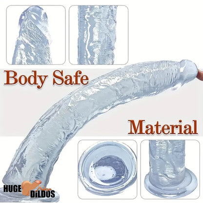 13.4in Lifelike Large Long Jelly Dildo With Balls-Free Small Glans For Women
