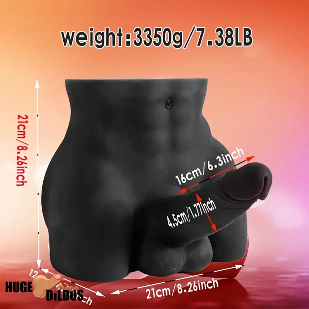 6.3in Silicone Realistic Dildo With 7.38lb Ebony Male Sex Doll Torso Dildo