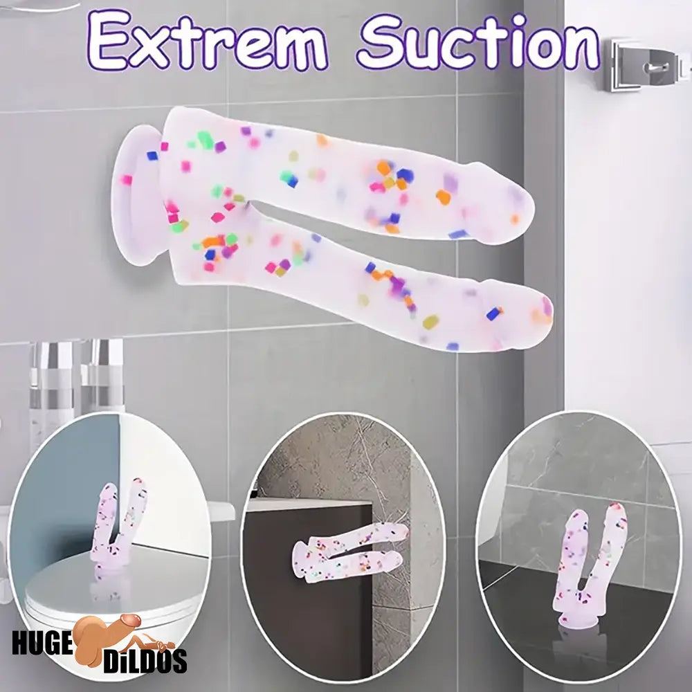 7in Soft Silicone Confetti Colorful Double Headed Durable Dildo For Women