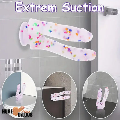 7in Soft Silicone Confetti Colorful Double Headed Durable Dildo For Women