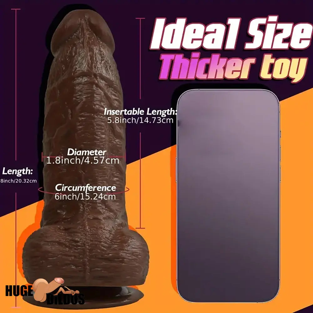 8in Big Silicone Cock Realistic Ebony Dildo BDSM Sex Toy For G Spot Clit