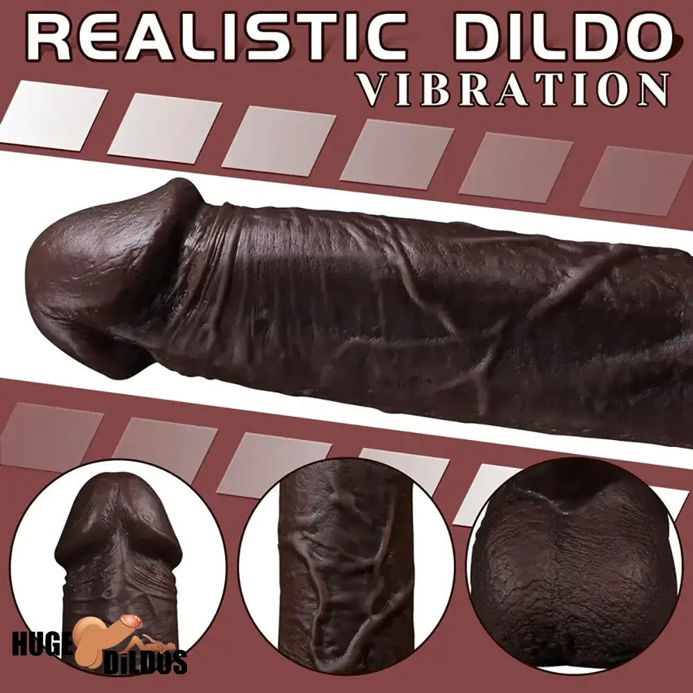 8.6in Soft Big Silicone Thrusting Vibrating Heating Cock Remote Ebony Dildo
