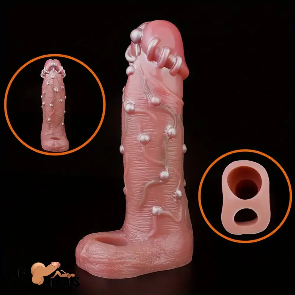 8.46in Realistic Large Silicone Soft Hollow Dildo Sleeve With Pearl