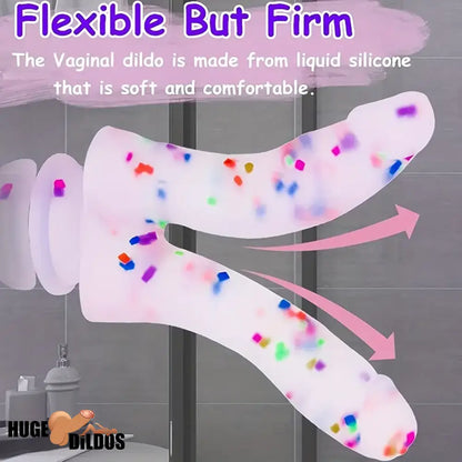 7in Soft Silicone Confetti Colorful Double Headed Durable Dildo For Women