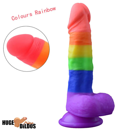 7.67in Silicone Rainbow Soft Dildo For Gay LGBT Anal Vaginal Clit Stimulation