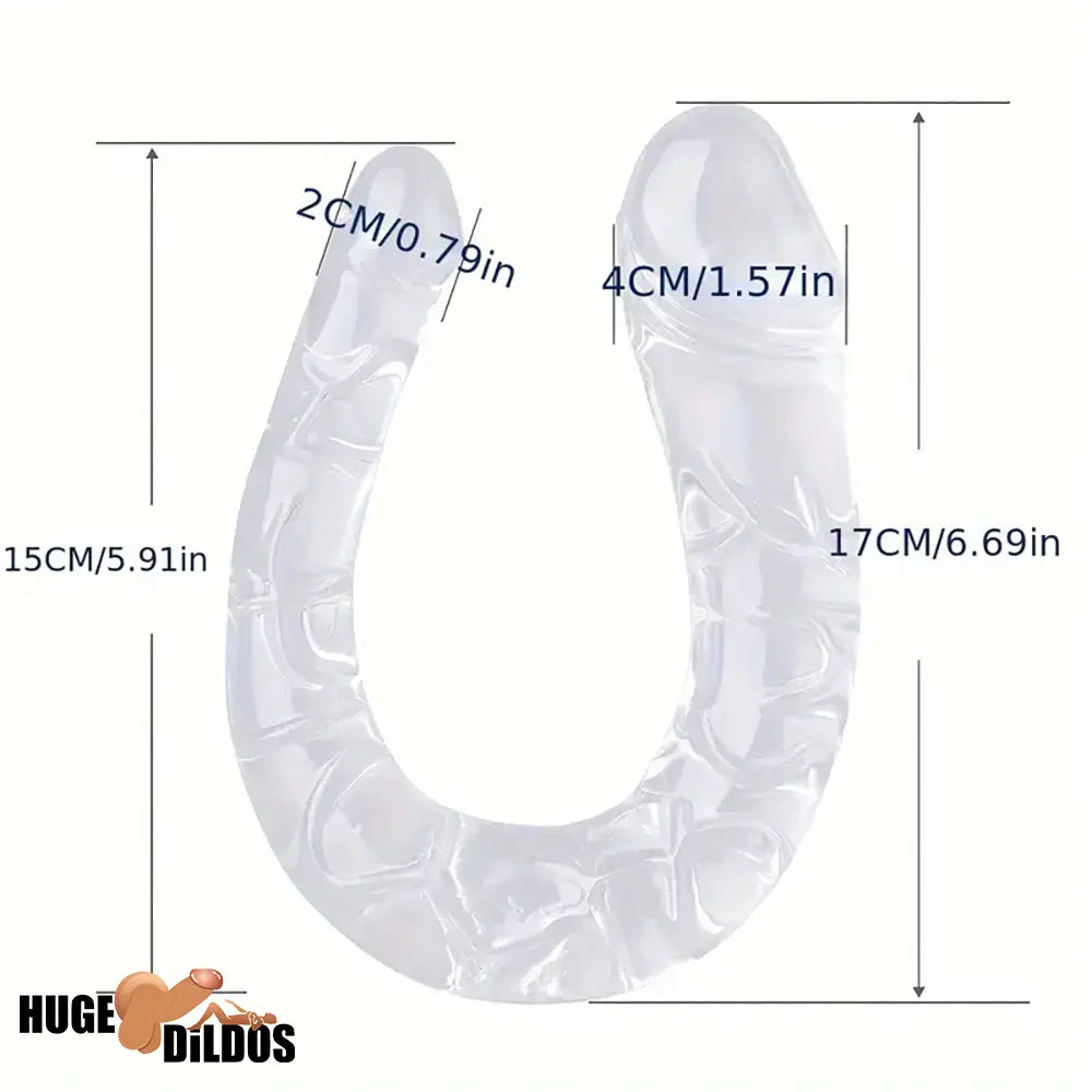 5.31in 6.69in 7.48in 8.46in Clear Dual Heads Curved U Shape Real Dildo