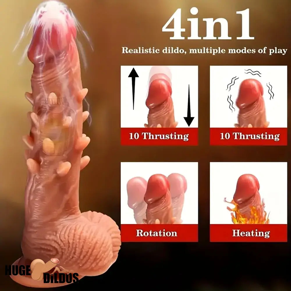 8.66in Large Spiked Vibrating Thrusting Rotation Silicone Soft Hot Dildo