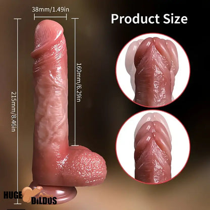 8.46in Vibrating Heating Silicone Uncut Big Cock Dildo With Sliding Skin