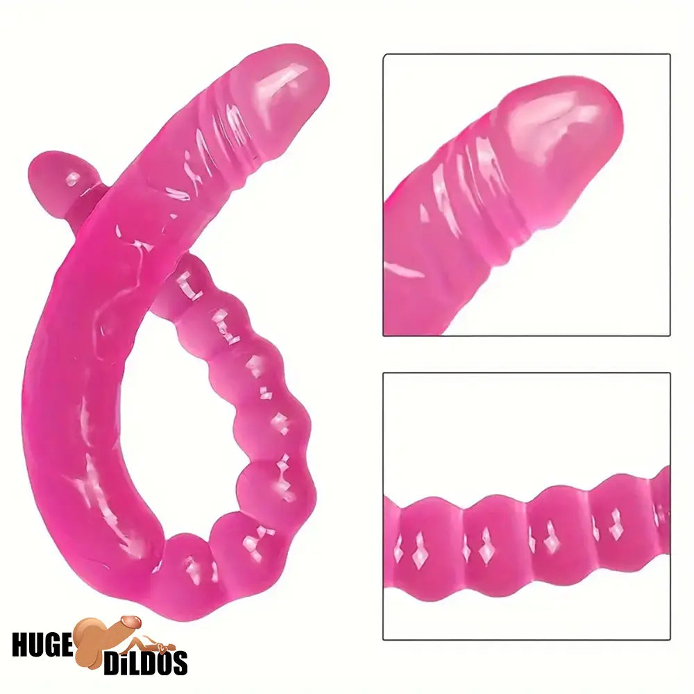 17.72in Extra Long Double Heads Crystal Cock Simulation Dildo With Beads