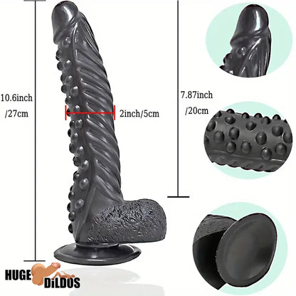 10.6in Spiked Big Fantasy Grainy Dildo For Vagina Prostate Black Cock