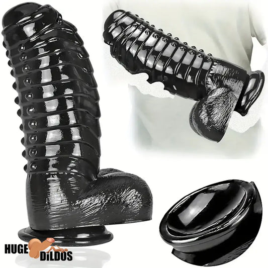 11.8in Realistic Big Black Uncut Spiked Thick Dildo For Female Indoor Use