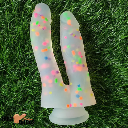 7in Soft Silicone Confetti Colorful Double Headed Durable Dildo For Women