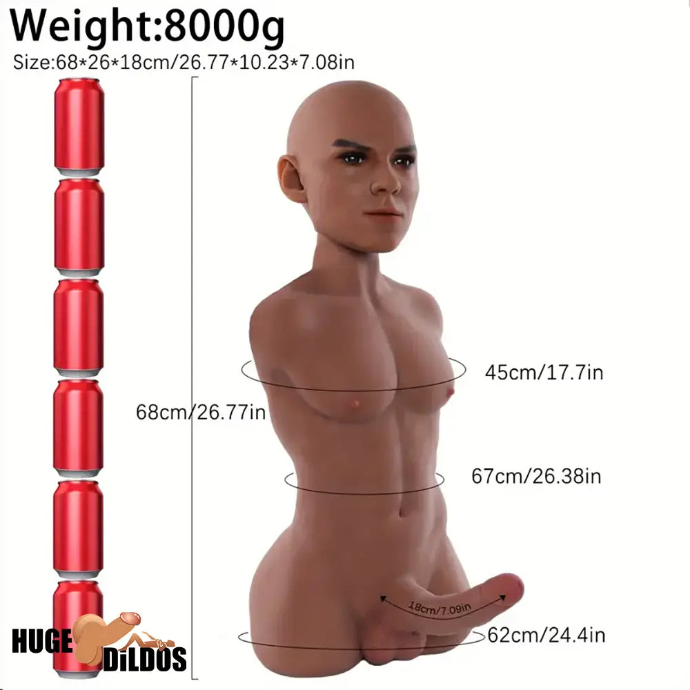 7.09in Silicone Flexible Dildo With Male Sex Torso For Hands-Free Sex Toy