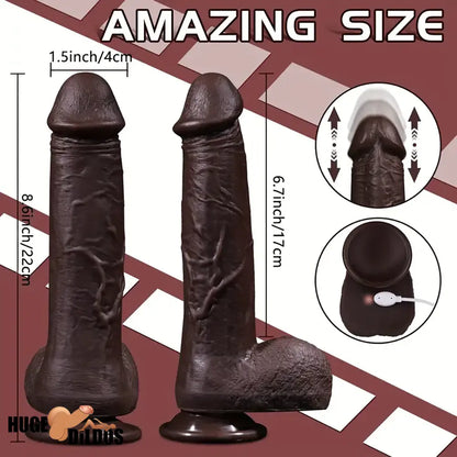 8.6in Soft Big Silicone Thrusting Vibrating Heating Cock Remote Ebony Dildo