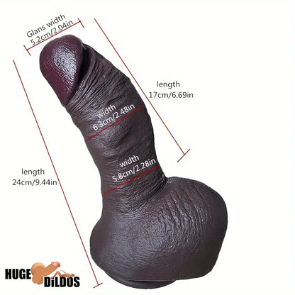 9.44in Lifelike Ebony Fat Silicone Large Soft Skin Dildo With Suction Cup