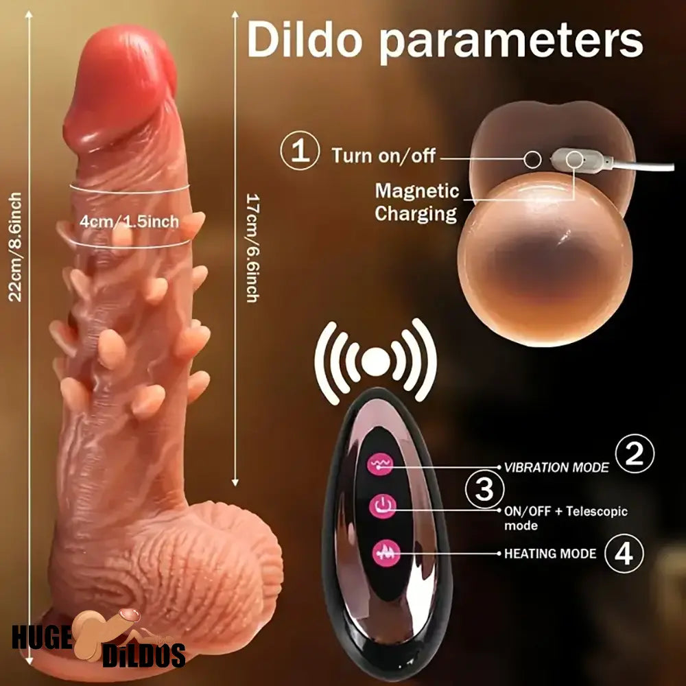 8.66in Large Spiked Vibrating Thrusting Rotation Silicone Soft Hot Dildo